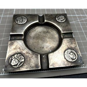 Vintage 900 Silver Colombian Ashtray Repousse Peruvian Figures 97.2 grams